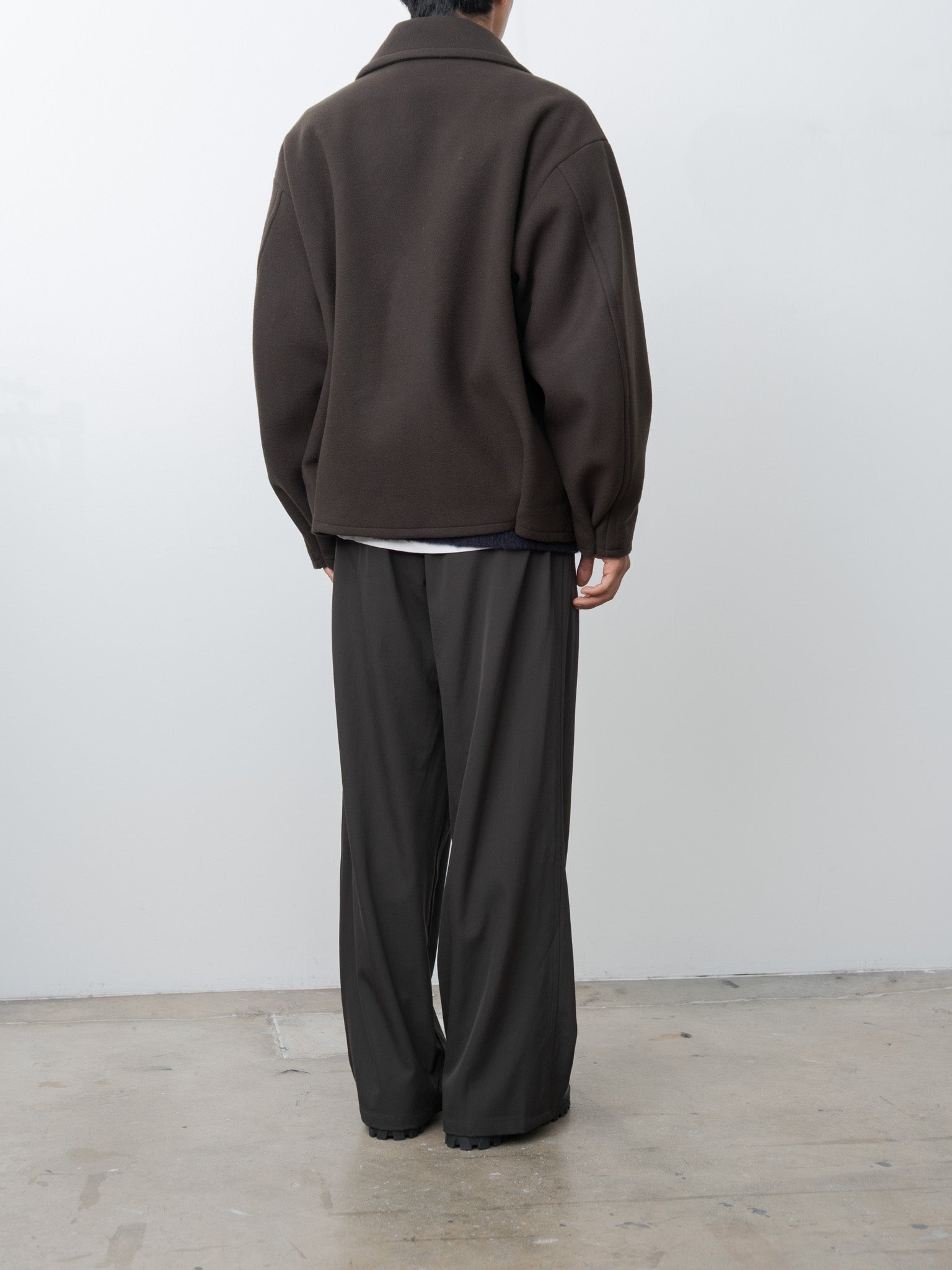 Melton Stand Collar Zip Blouson - Brown