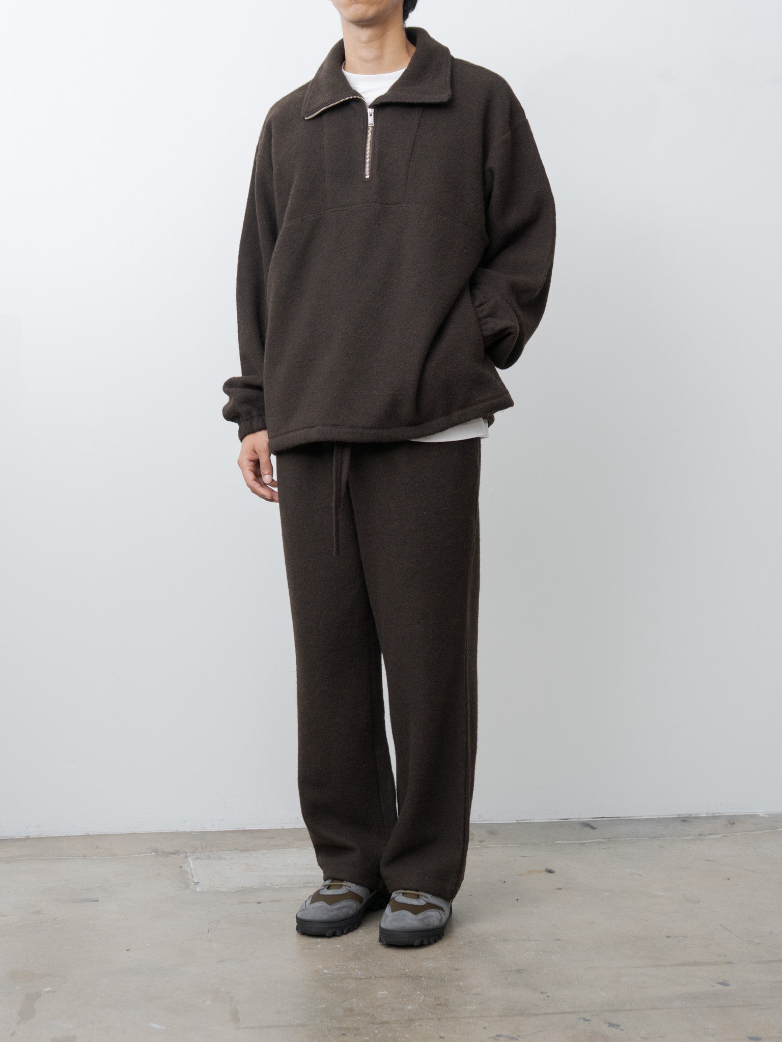 Wool Fleece Half Zip Pullover - Brown