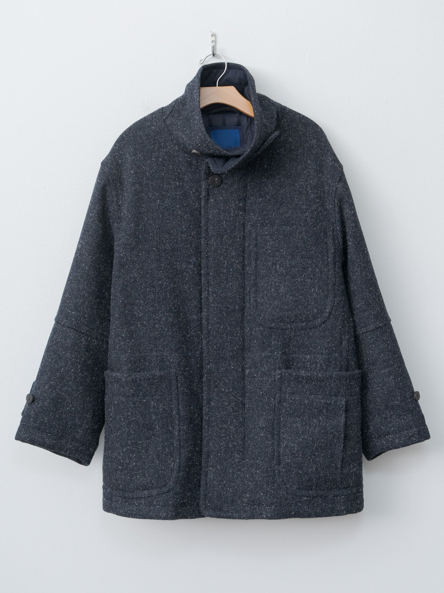 Shearling Trimmed Kemp Melton Half Coat - Navy