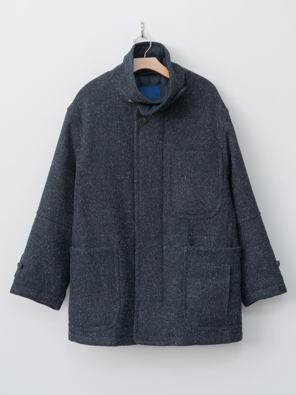 Shearling Trimmed Kemp Melton Half Coat - Navy