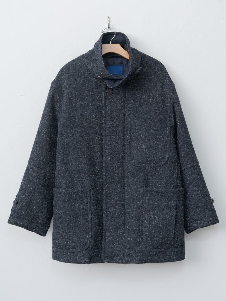 Shearling Trimmed Kemp Melton Half Coat - Navy