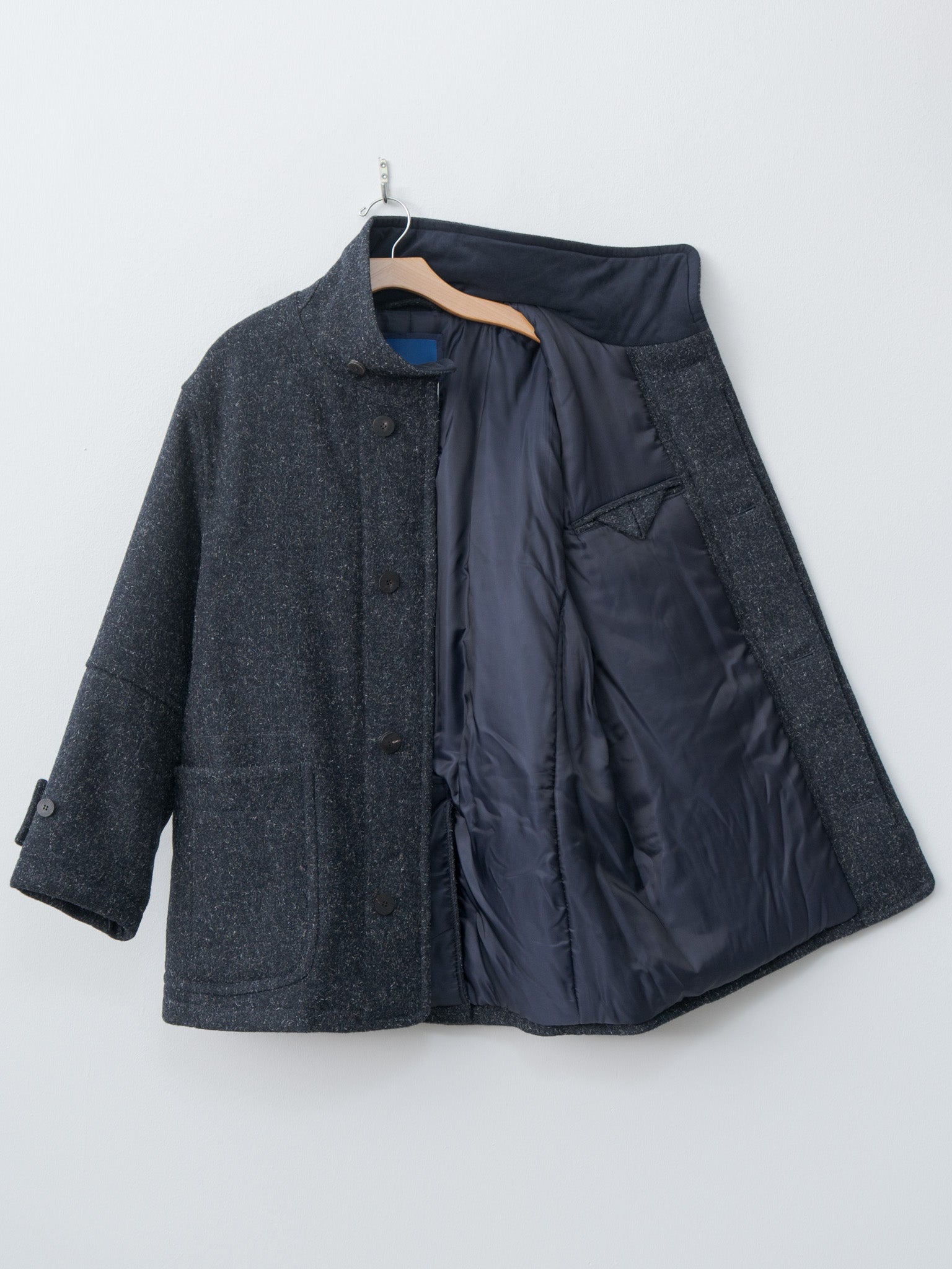 Shearling Trimmed Kemp Melton Half Coat - Navy