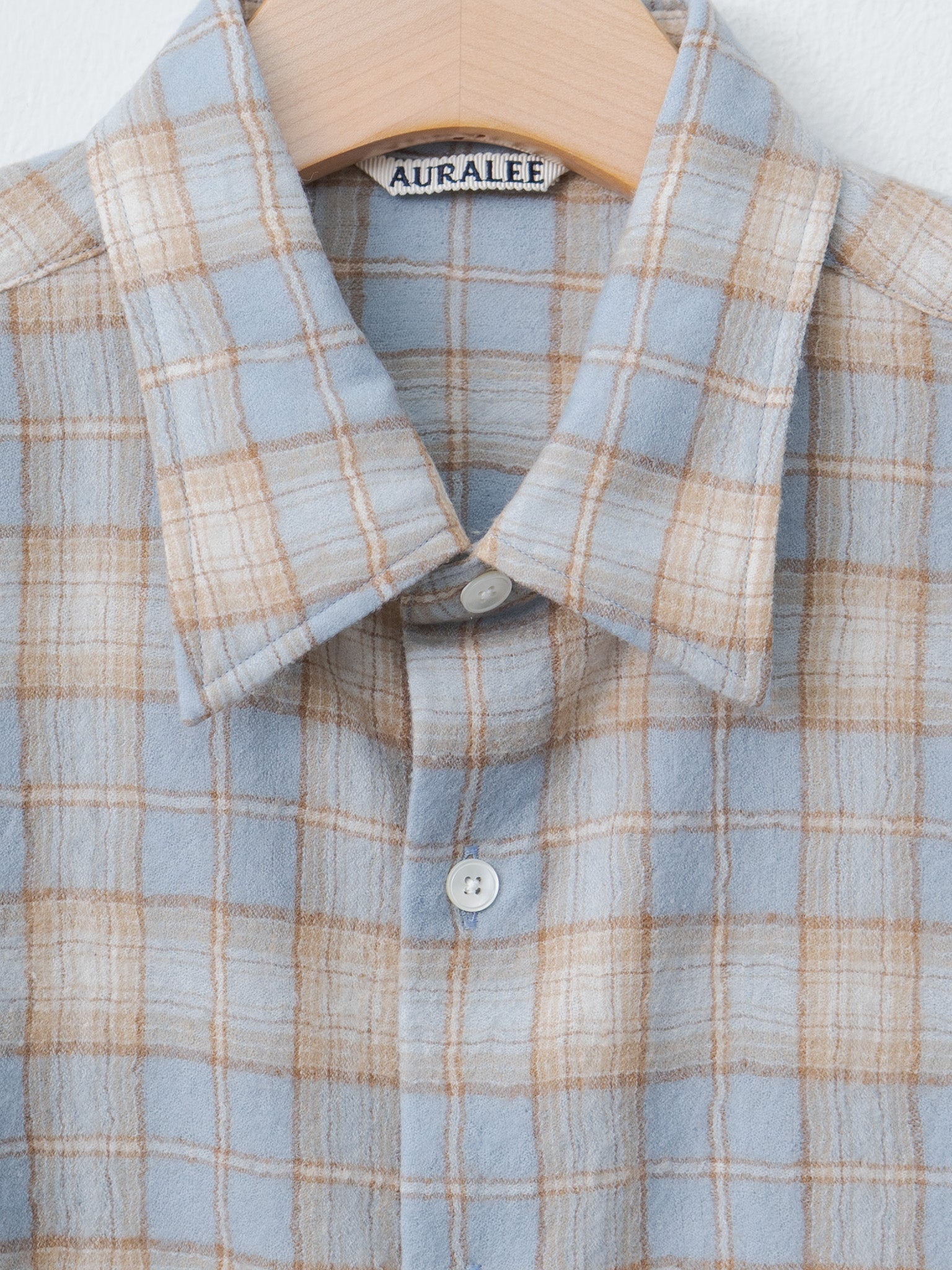 Airy Wool Check Shirt - Light Blue × Beige