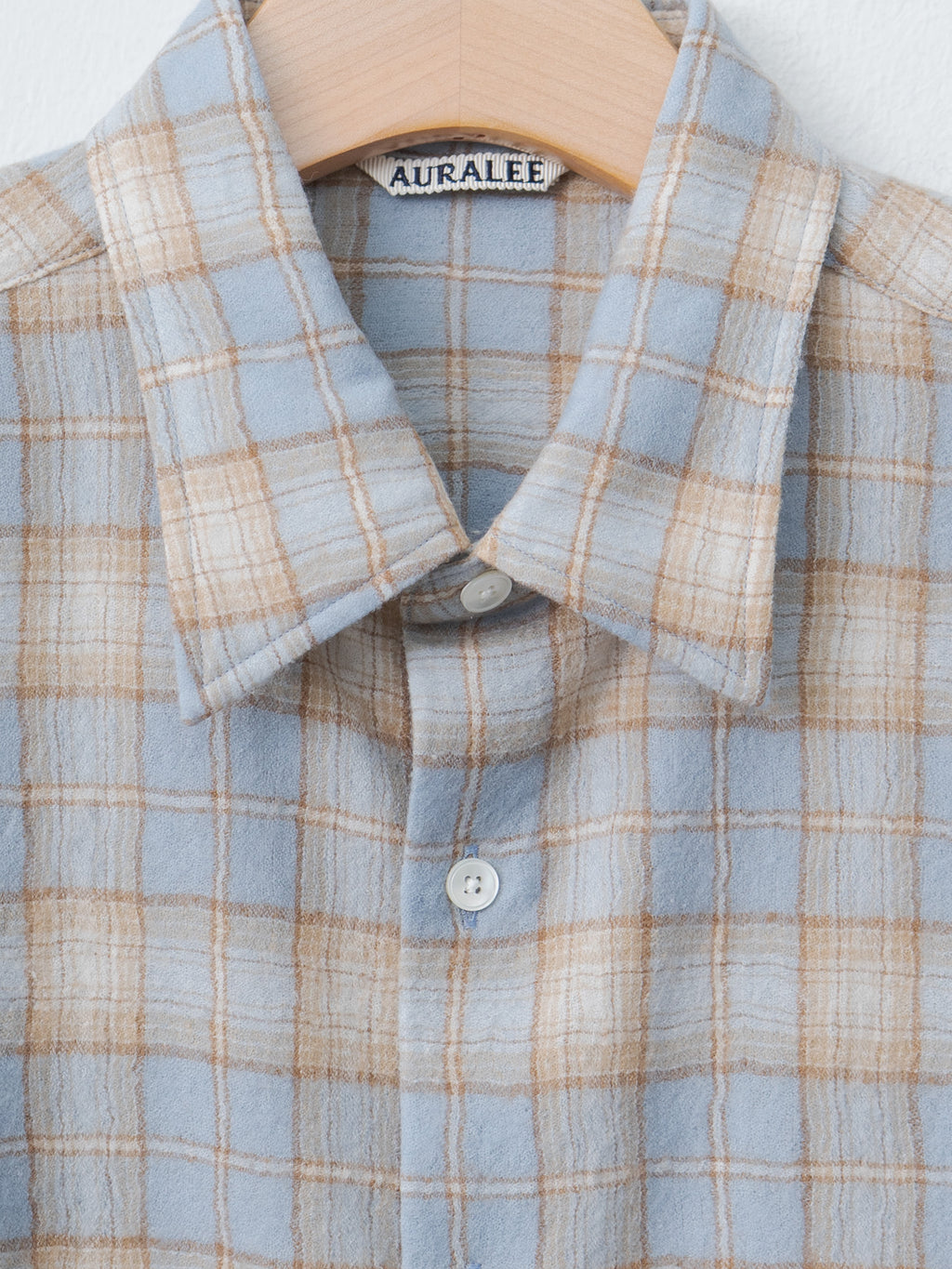 Airy Wool Check Shirt - Light Blue × Beige