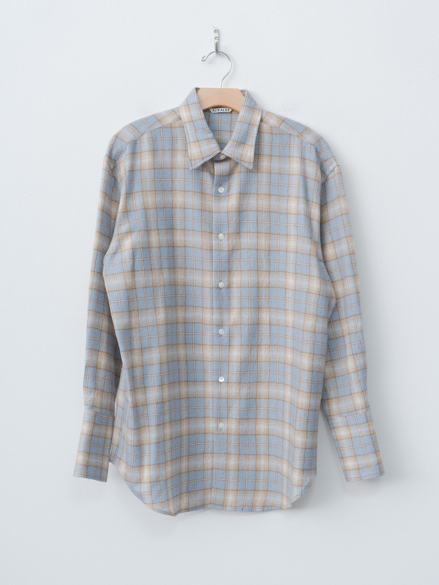 Airy Wool Check Shirt - Light Blue × Beige