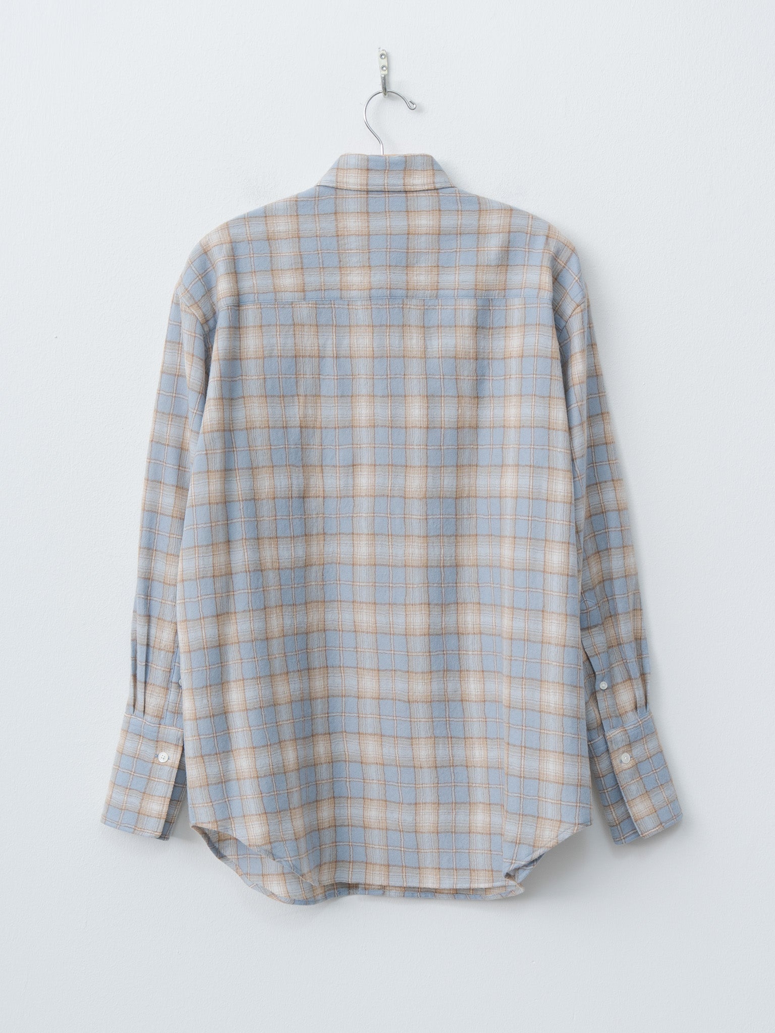 Airy Wool Check Shirt - Light Blue × Beige