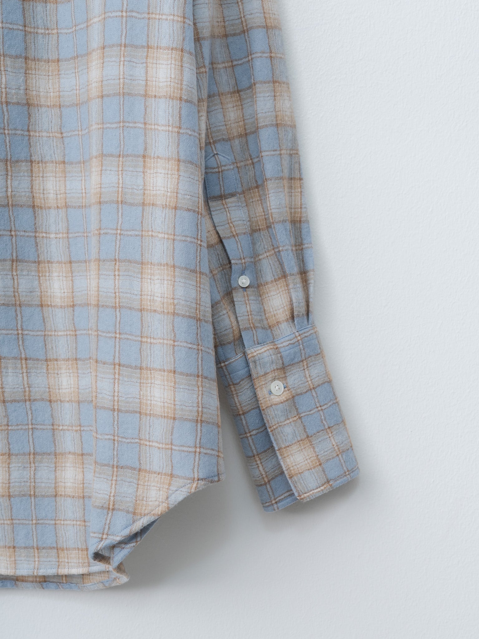 Airy Wool Check Shirt - Light Blue × Beige