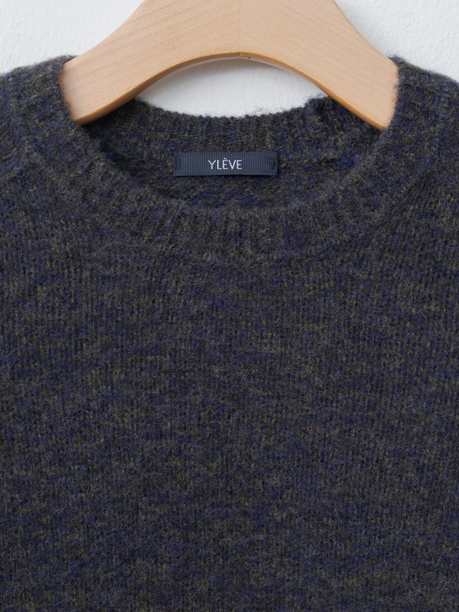 Italian Merino Wool Melange Knit P/O - Navy x Khaki