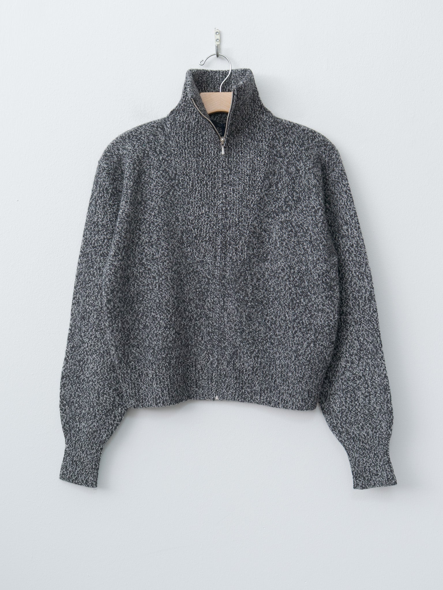 Wool Cashmere Melange Knit Full Zip P/O - Black x Gray