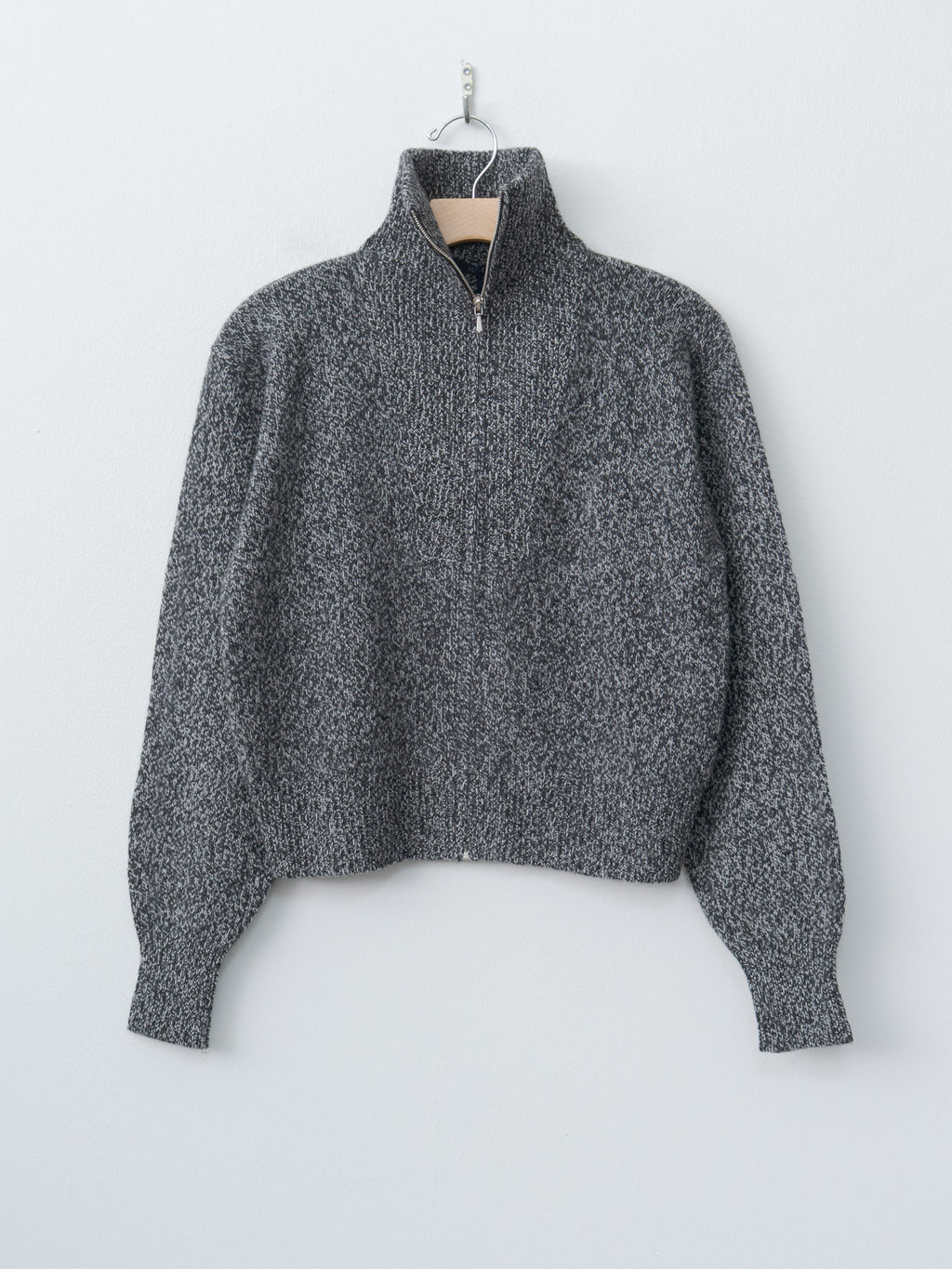 Wool Cashmere Melange Knit Full Zip P/O - Black x Gray