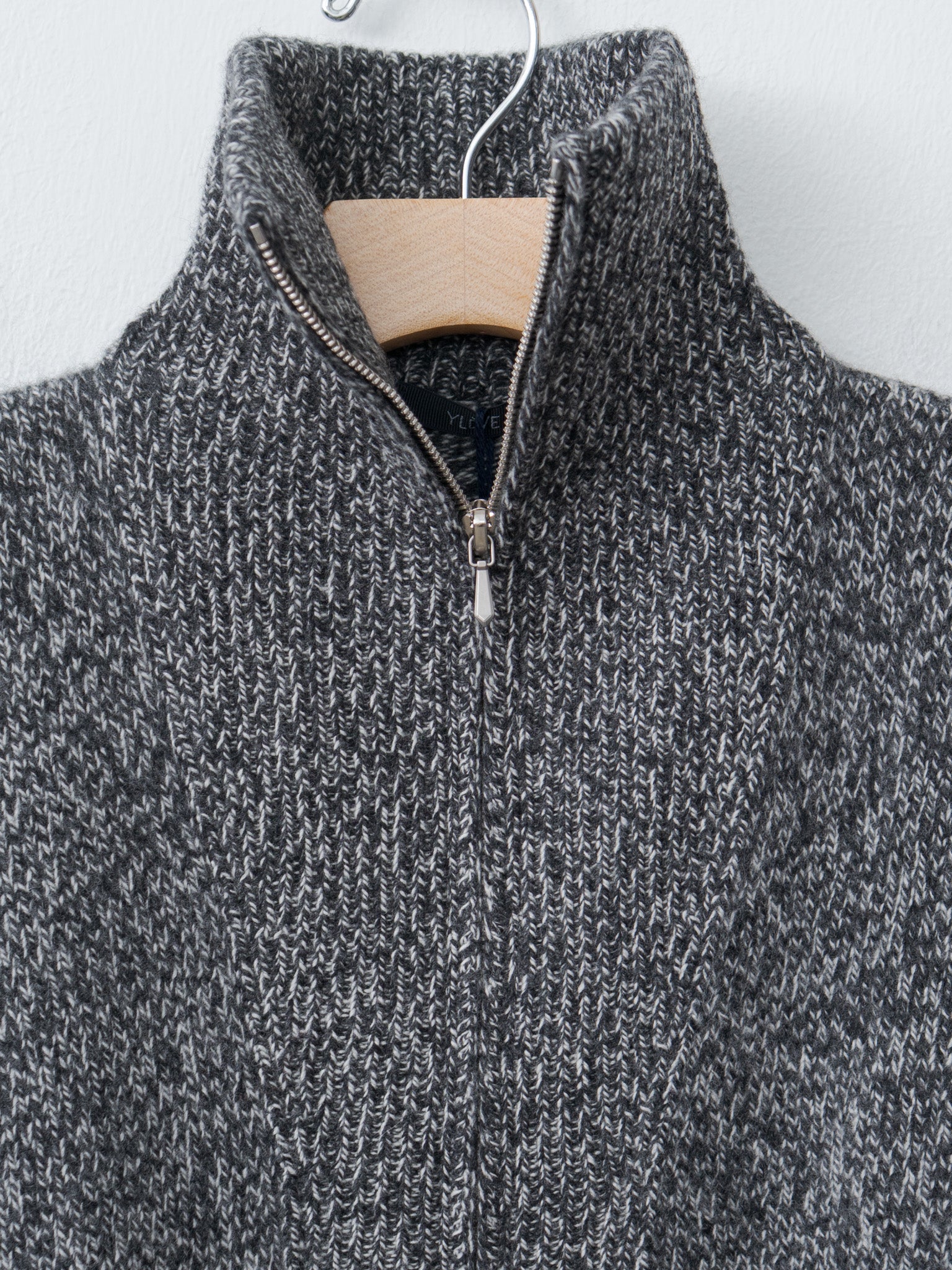 Wool Cashmere Melange Knit Full Zip P/O - Black x Gray