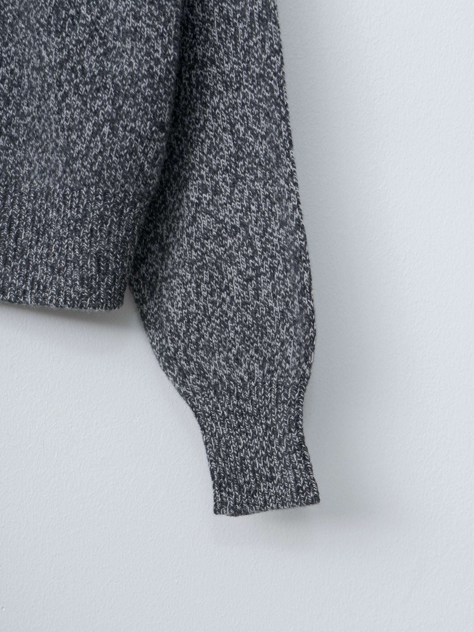 Wool Cashmere Melange Knit Full Zip P/O - Black x Gray