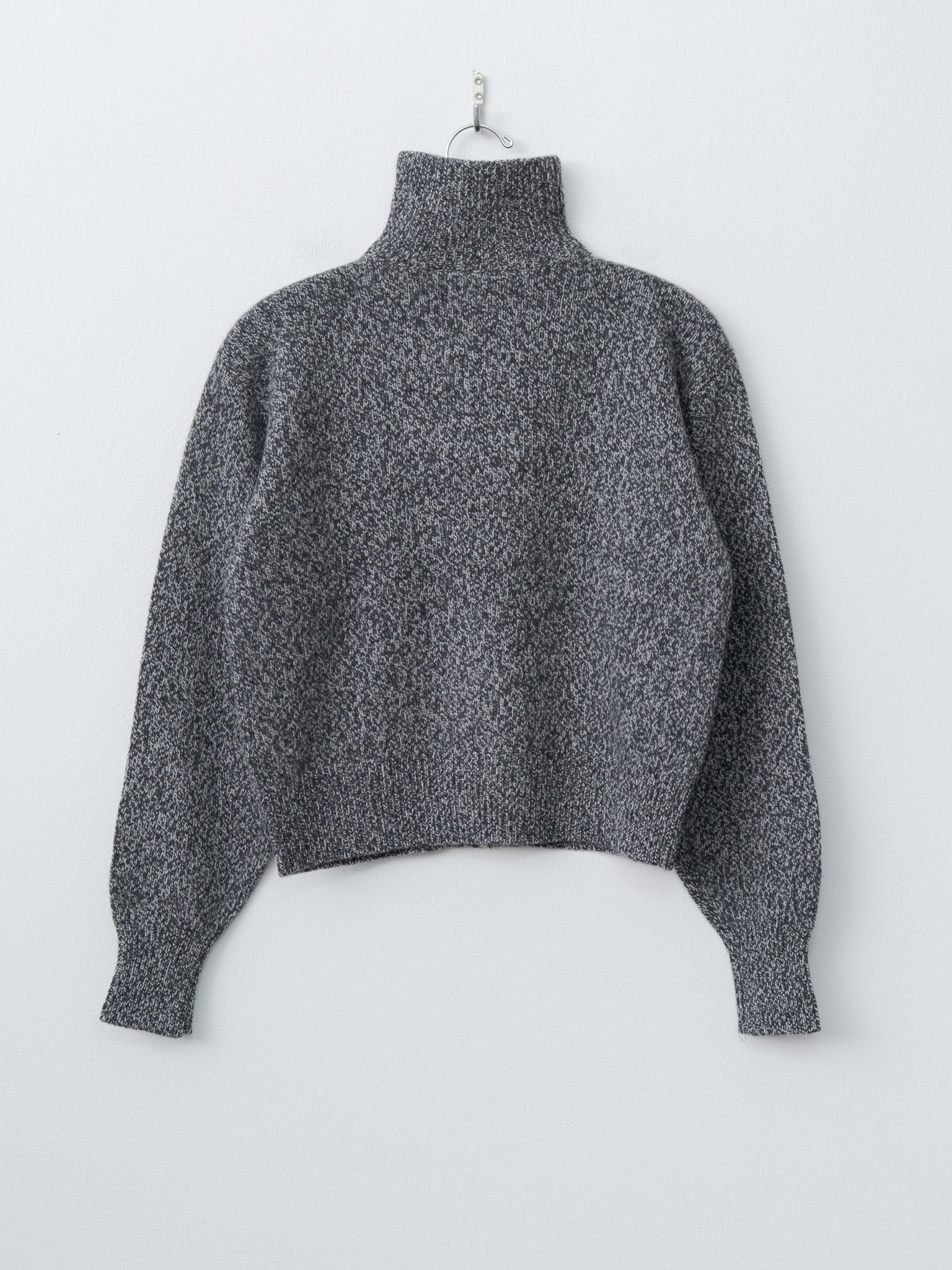 Wool Cashmere Melange Knit Full Zip P/O - Black x Gray