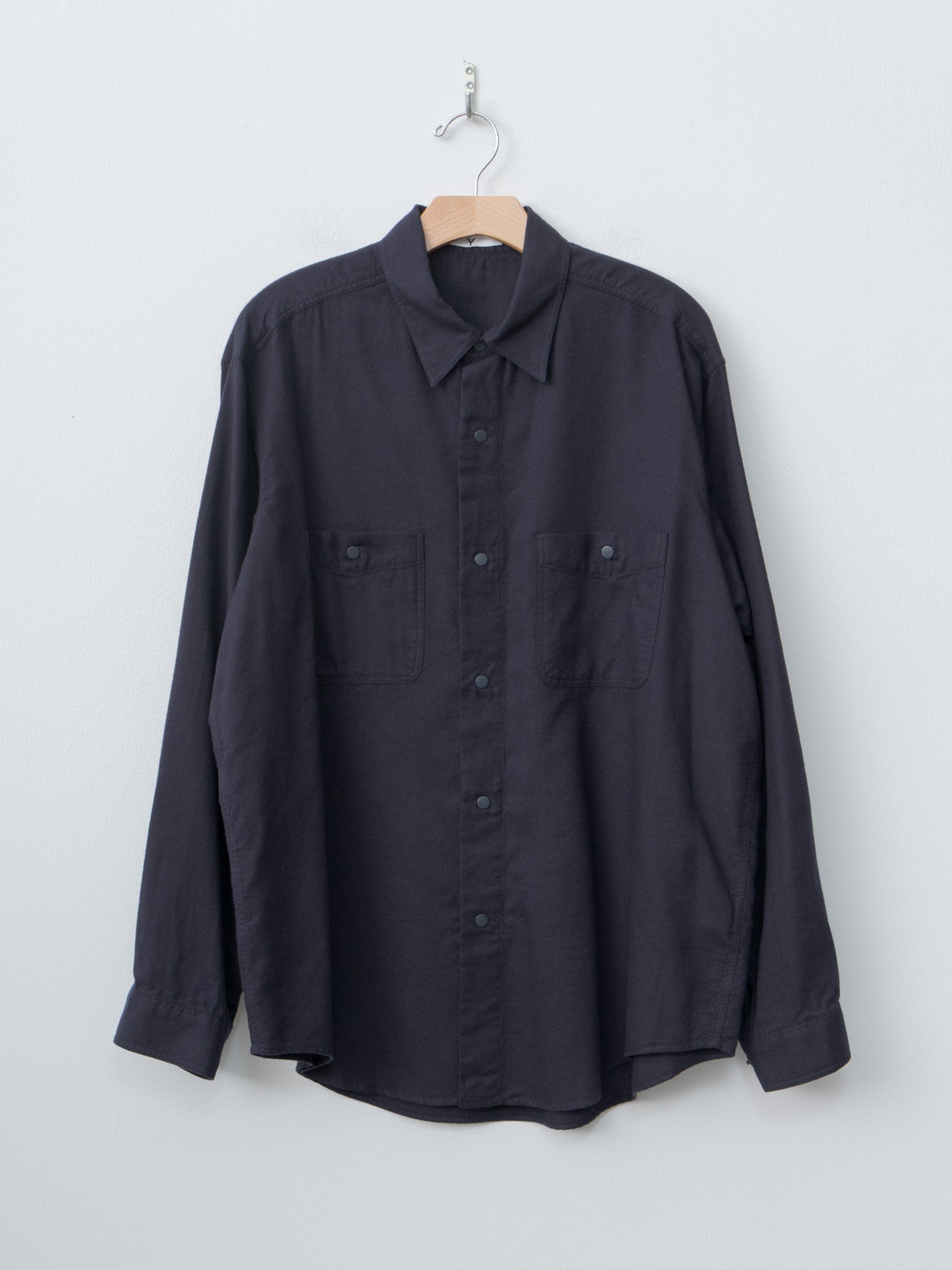 Brushed Organic Cotton Tencel Snap Shirt - Navy