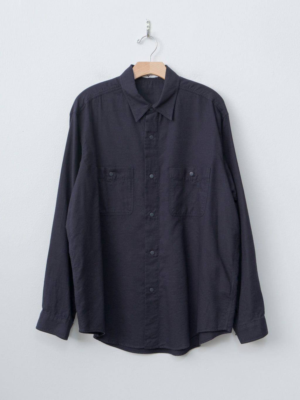Brushed Organic Cotton Tencel Snap Shirt - Navy