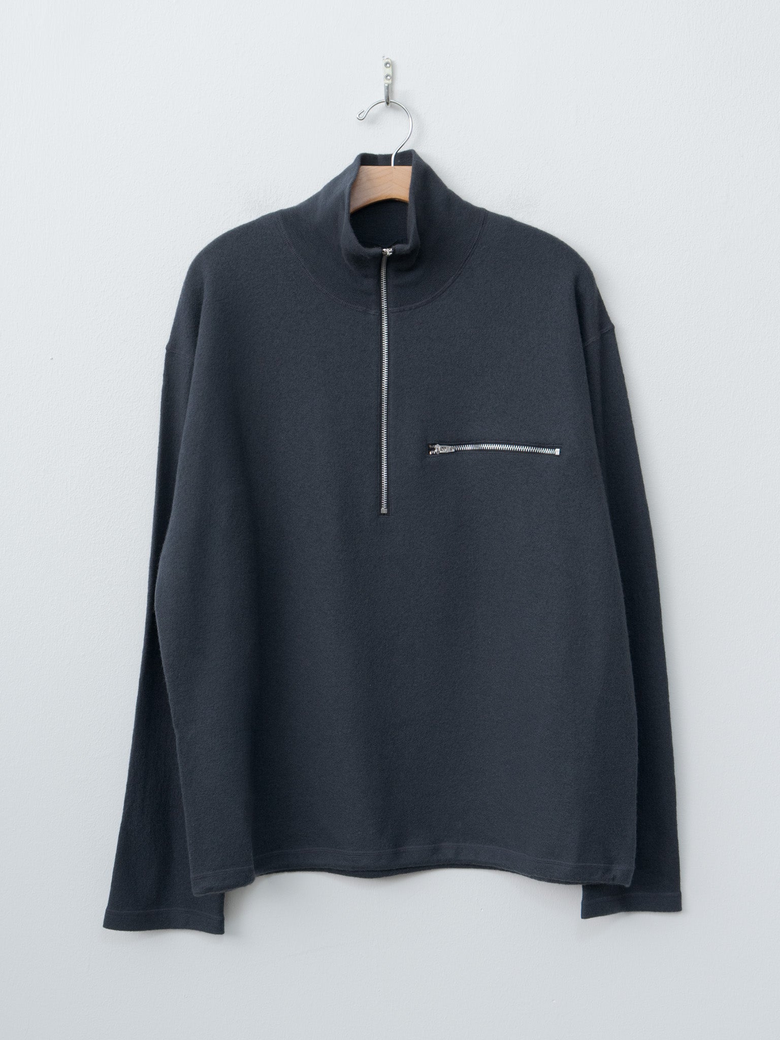 Ultrafine Merino Milled Wool Knit Half Zip P/O - Smokey Navy