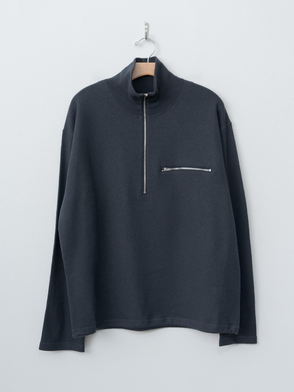 Ultrafine Merino Milled Wool Knit Half Zip P/O - Smokey Navy