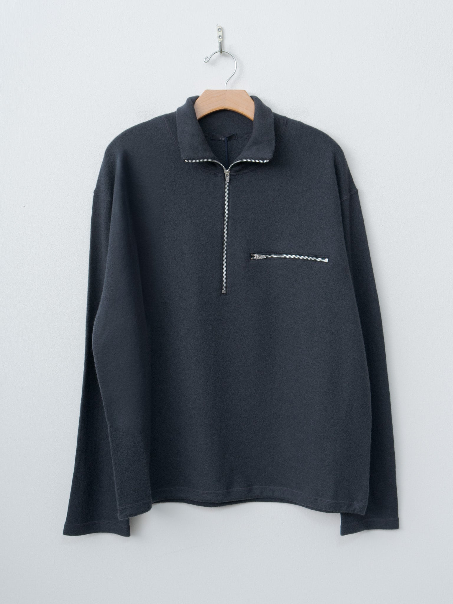 Ultrafine Merino Milled Wool Knit Half Zip P/O - Smokey Navy