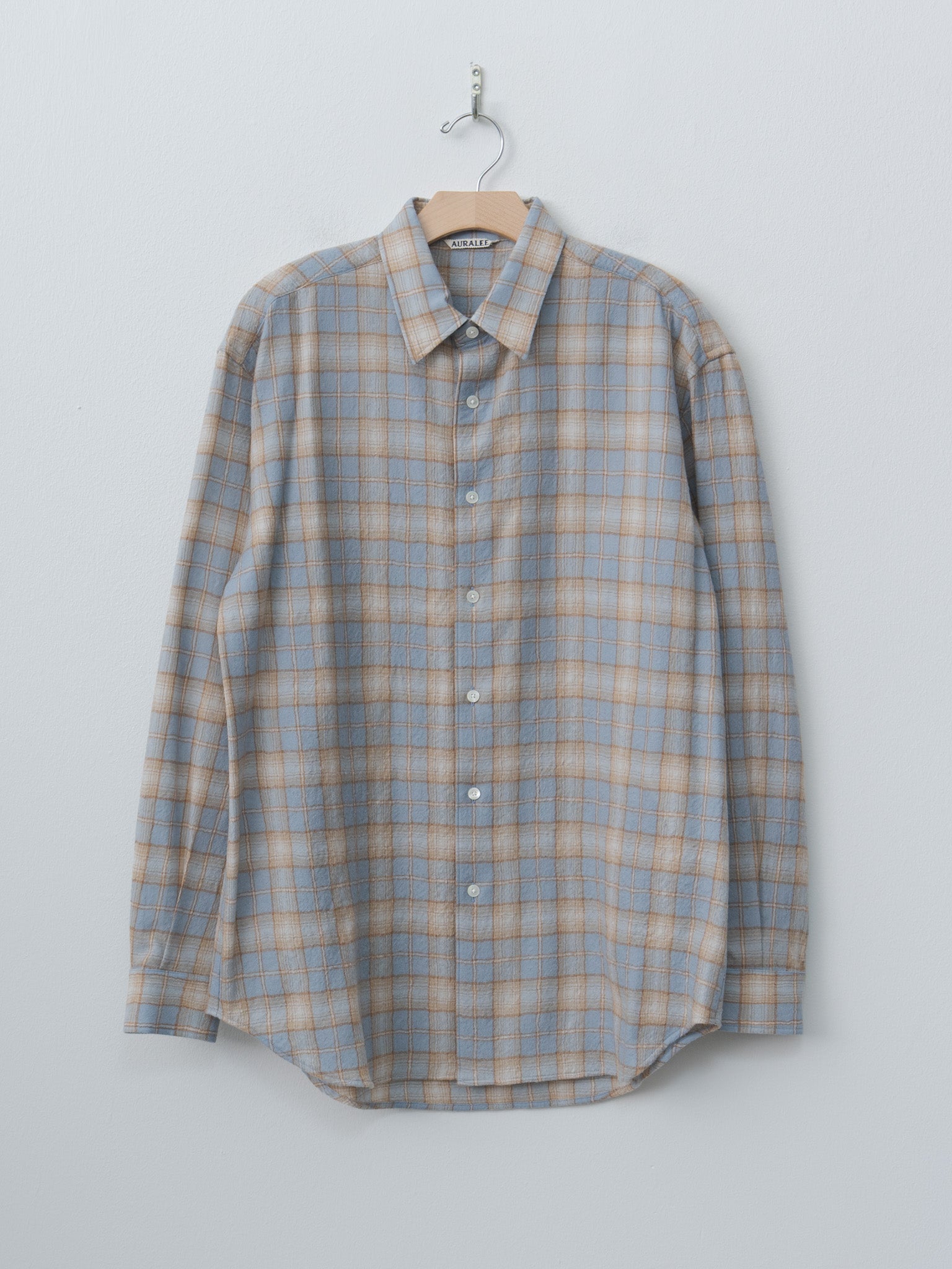 Airy Wool Check Shirt - Light Blue × Beige