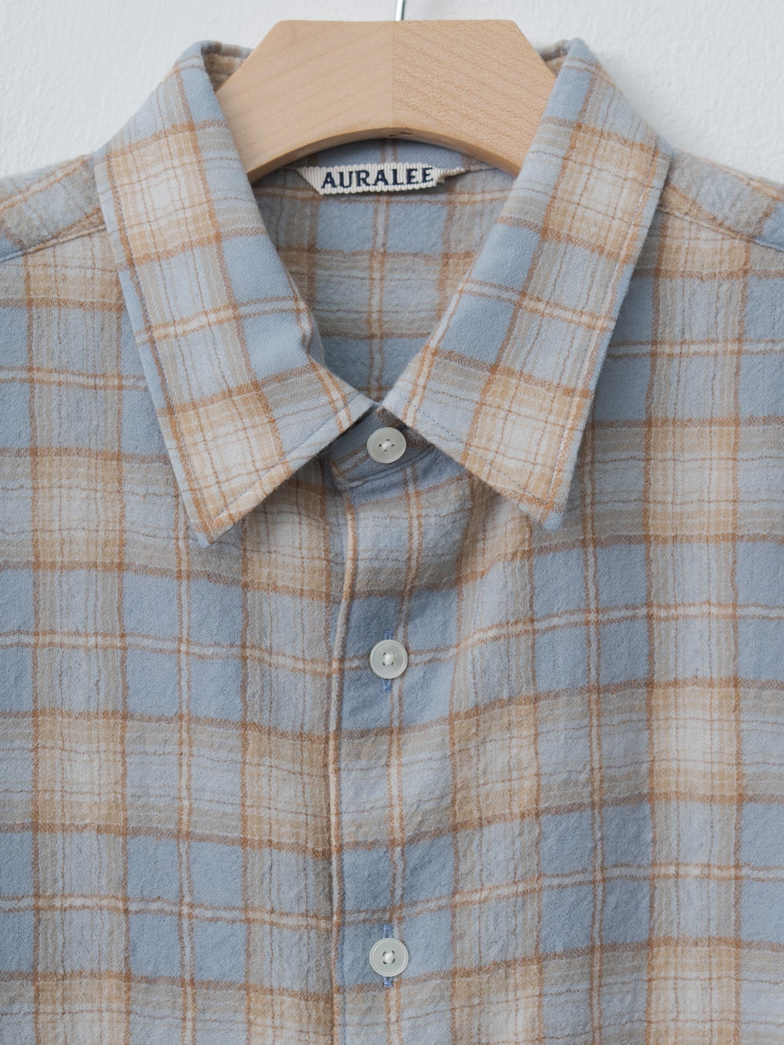 Airy Wool Check Shirt - Light Blue × Beige