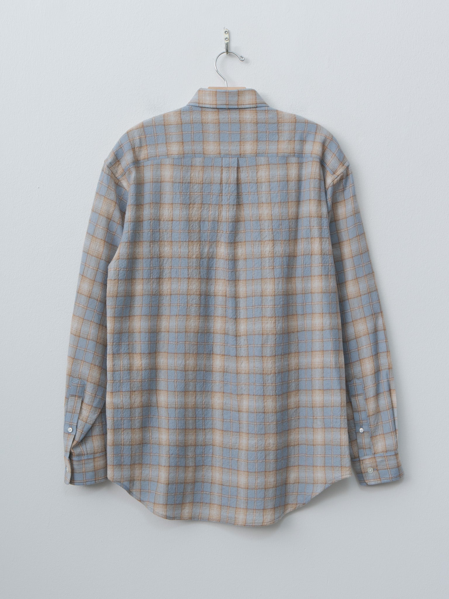 Airy Wool Check Shirt - Light Blue × Beige
