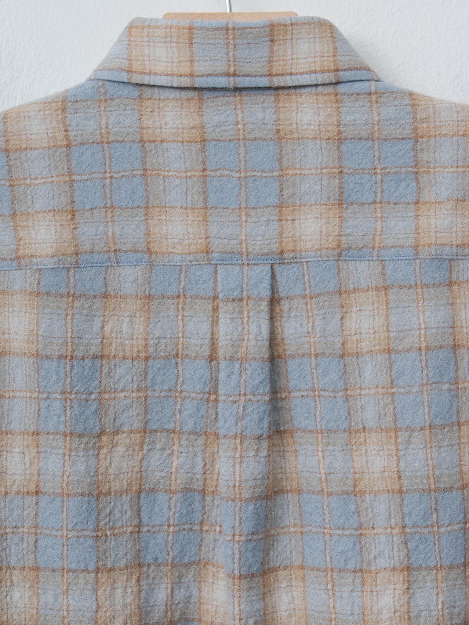 Airy Wool Check Shirt - Light Blue × Beige