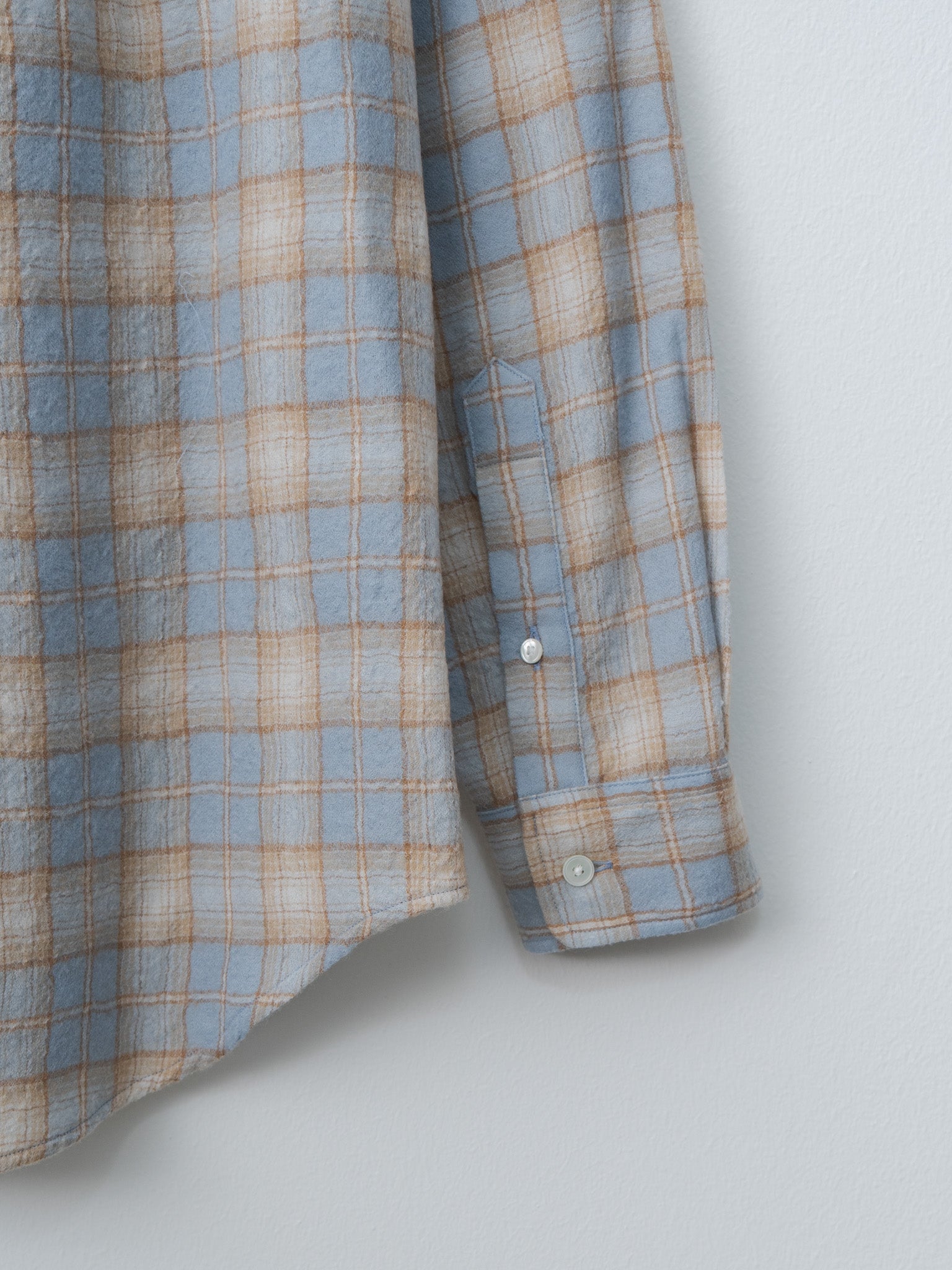 Airy Wool Check Shirt - Light Blue × Beige