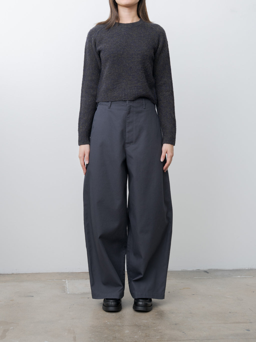 Italian Merino Wool Melange Knit P/O - Navy x Khaki