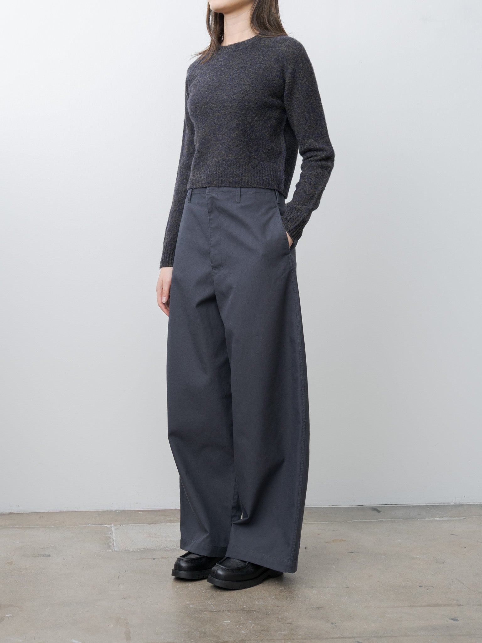 Italian Merino Wool Melange Knit P/O - Navy x Khaki