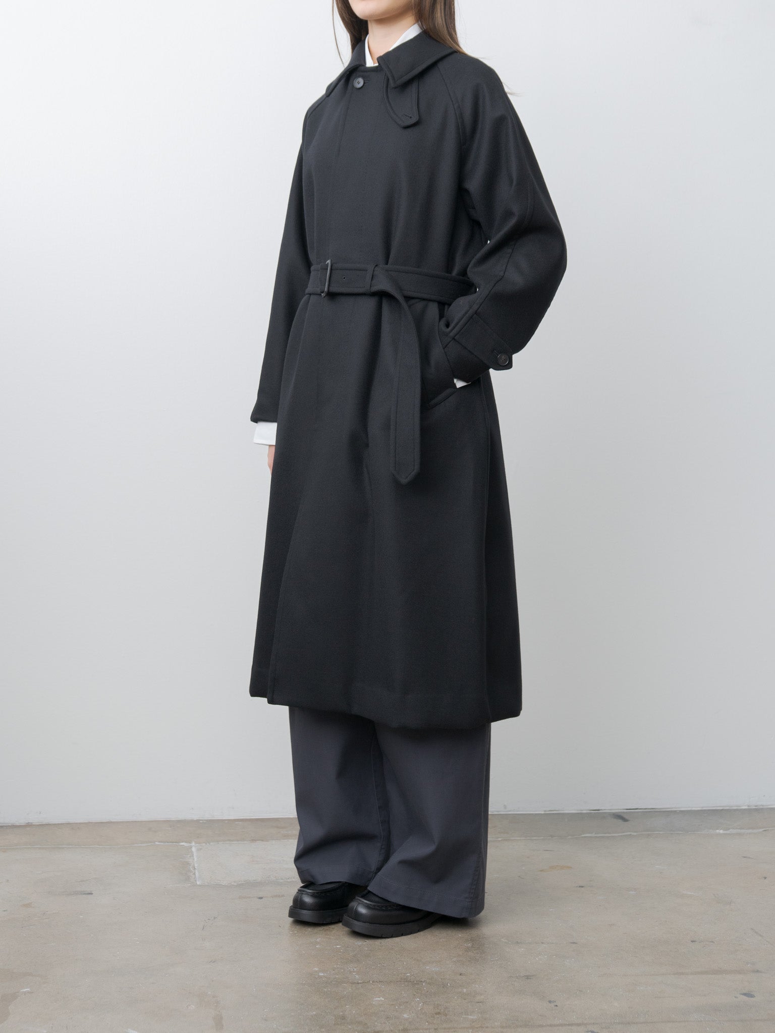 Super100's Wool Melton Coat - Black