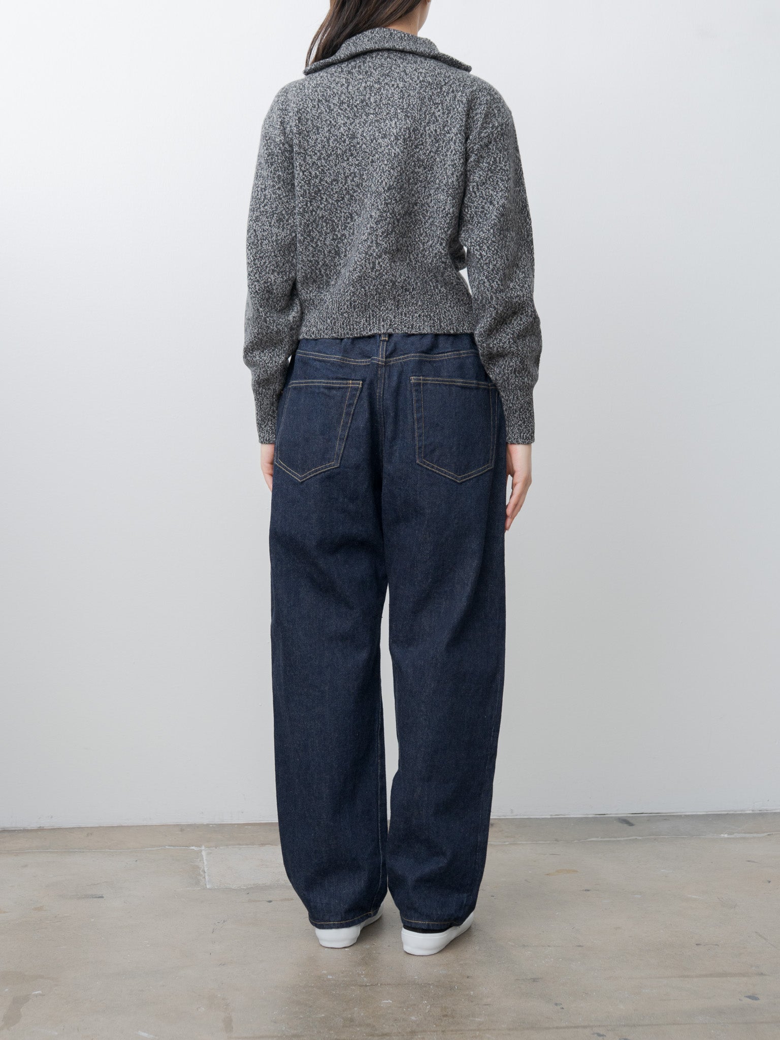 Wool Cashmere Melange Knit Full Zip P/O - Black x Gray