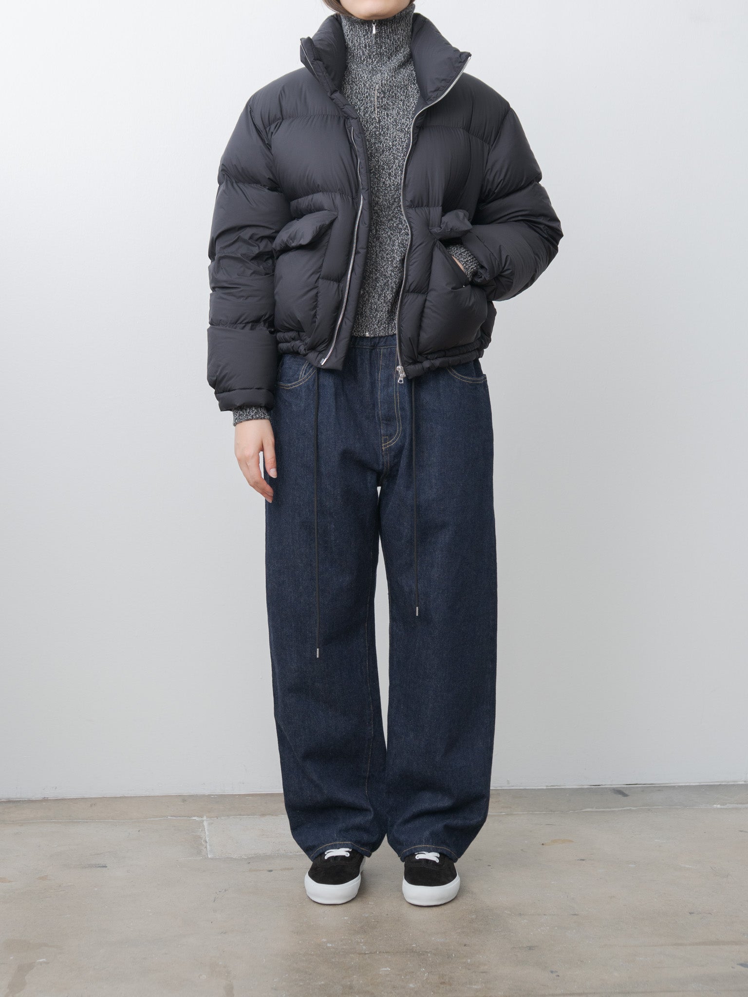 Wool Cashmere Melange Knit Full Zip P/O - Black x Gray