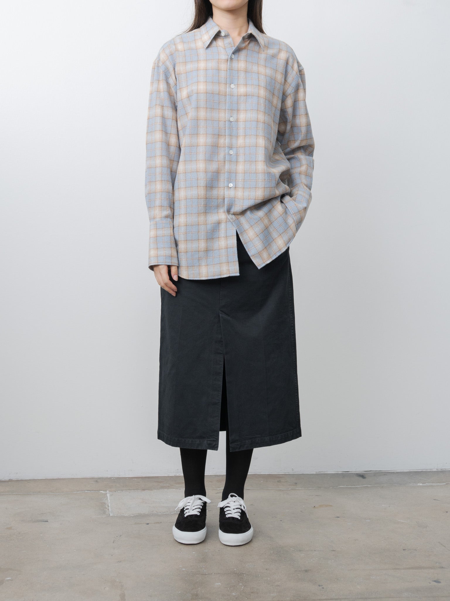 Airy Wool Check Shirt - Light Blue × Beige
