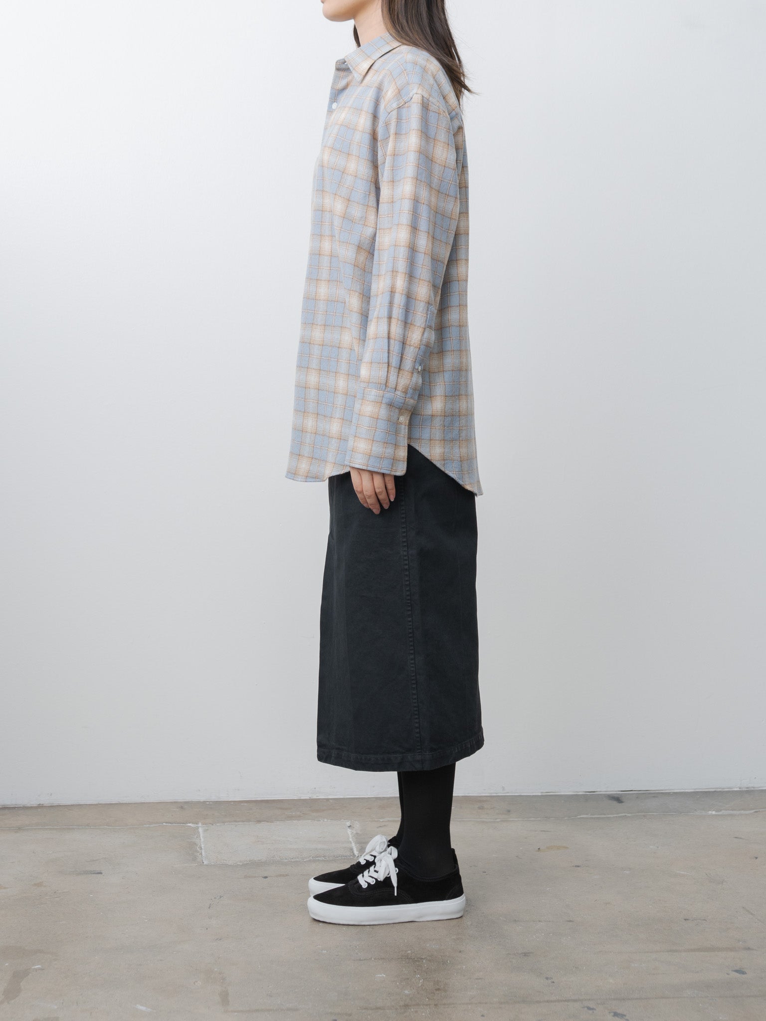 Airy Wool Check Shirt - Light Blue × Beige
