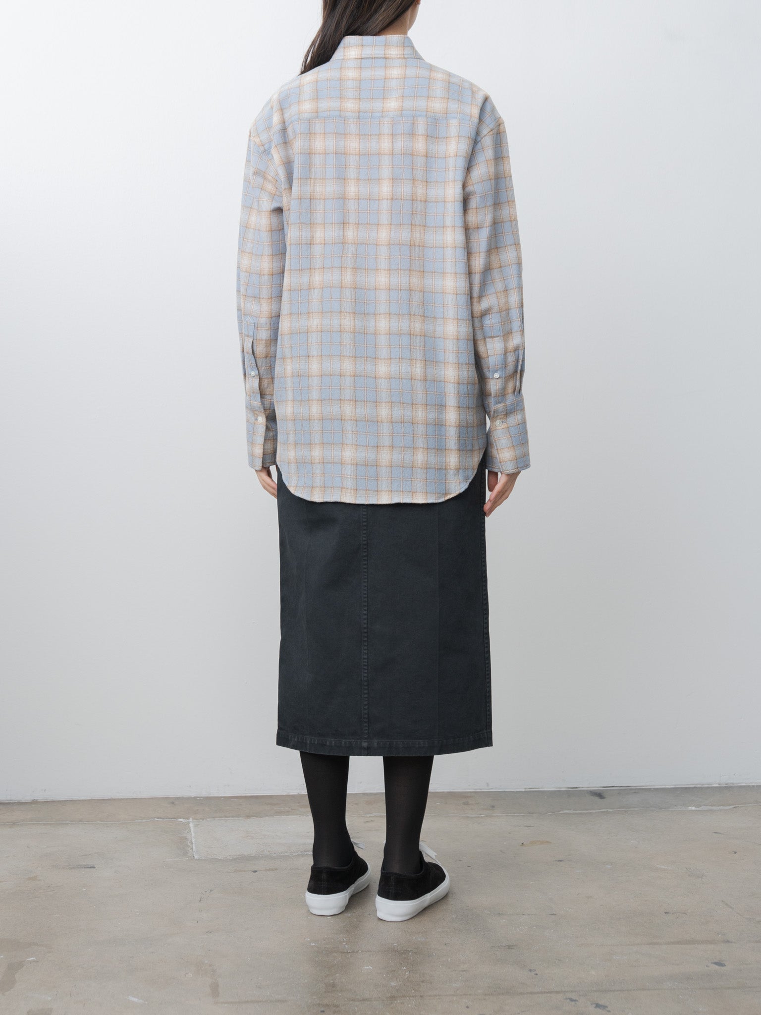 Airy Wool Check Shirt - Light Blue × Beige