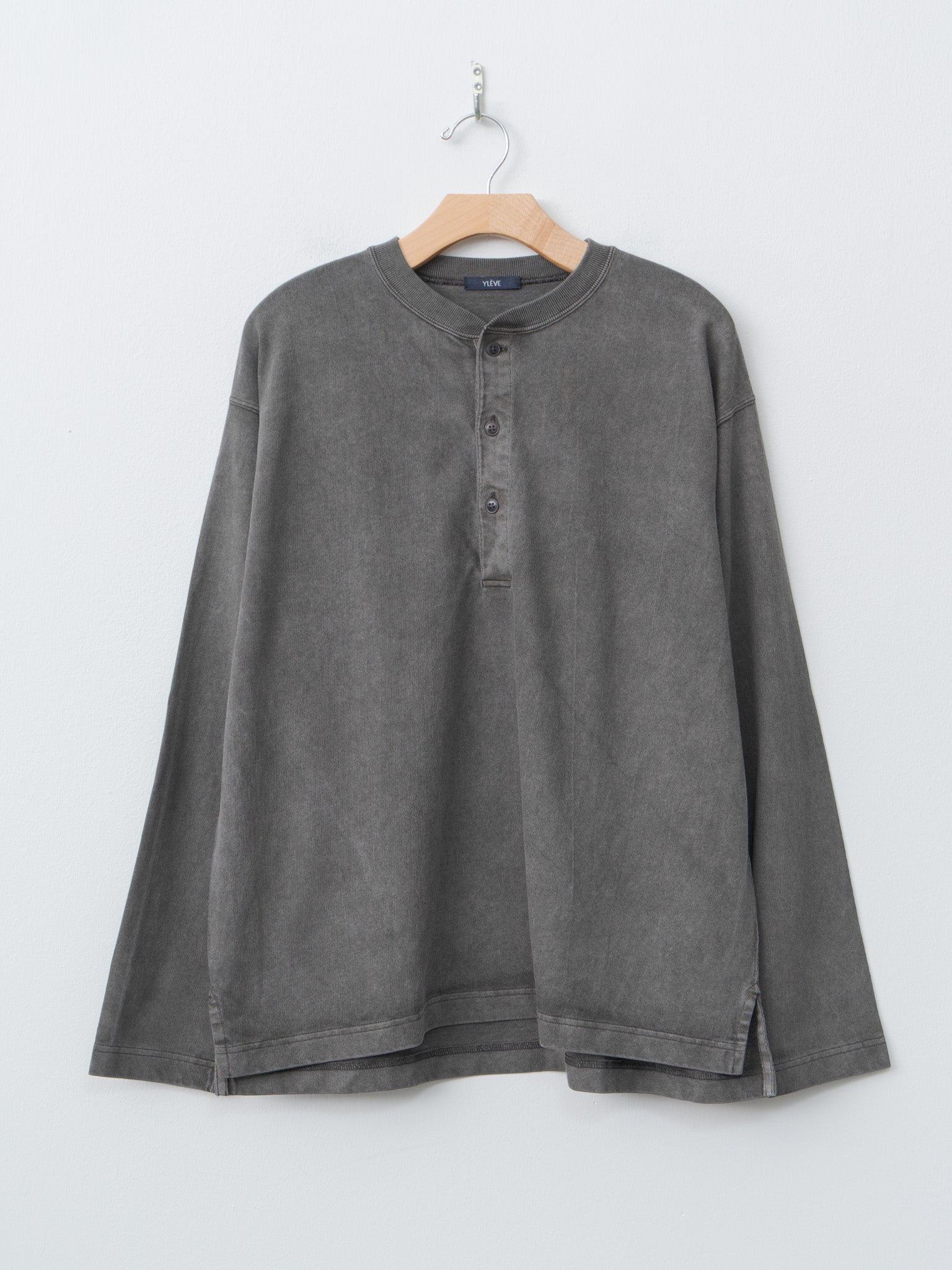 Open End Cotton Pigment Dye Henley P/O - Charcoal