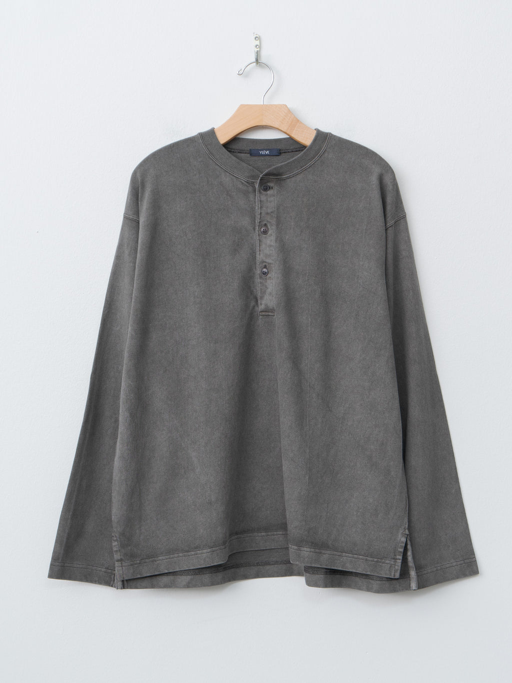 Open End Cotton Pigment Dye Henley P/O - Charcoal