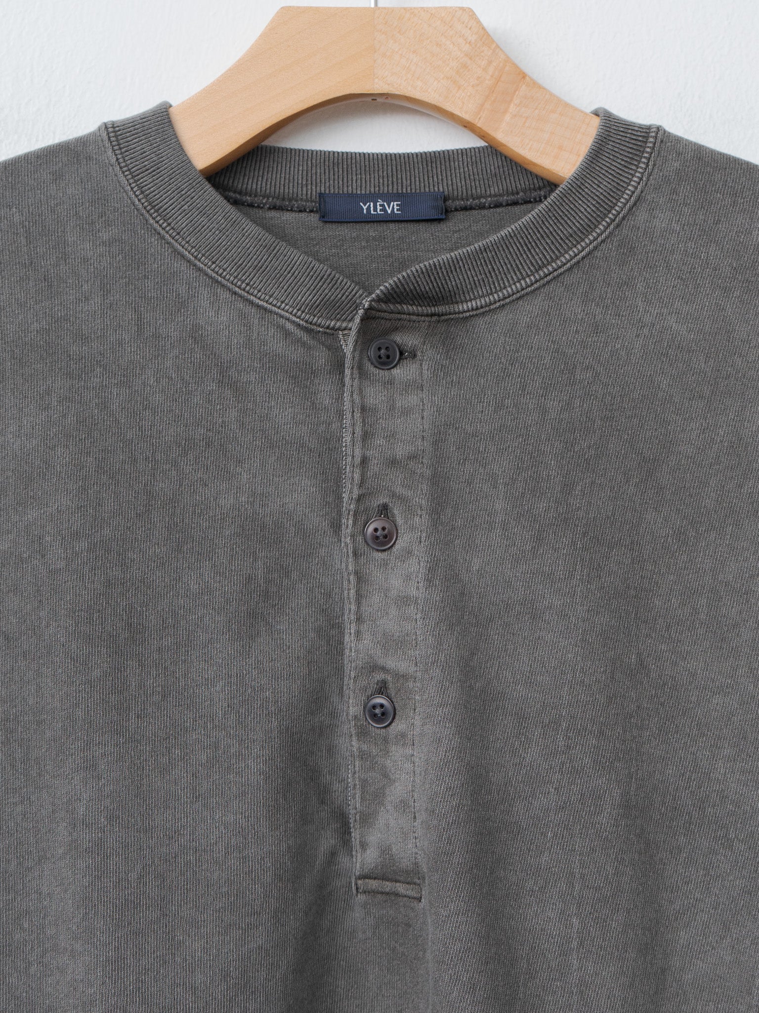 Open End Cotton Pigment Dye Henley P/O - Charcoal