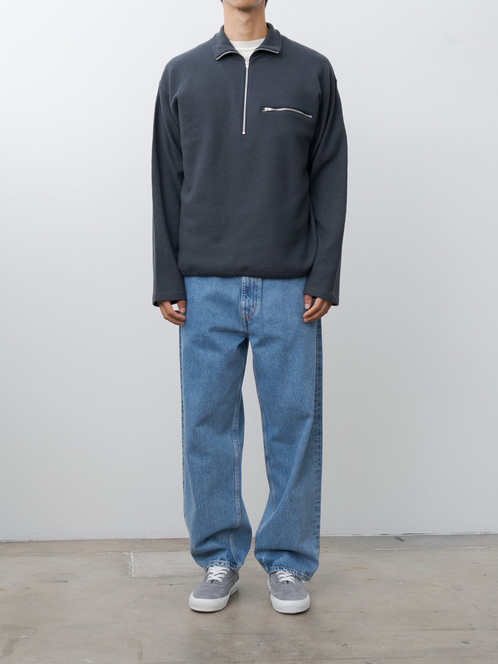 Ultrafine Merino Milled Wool Knit Half Zip P/O - Smokey Navy