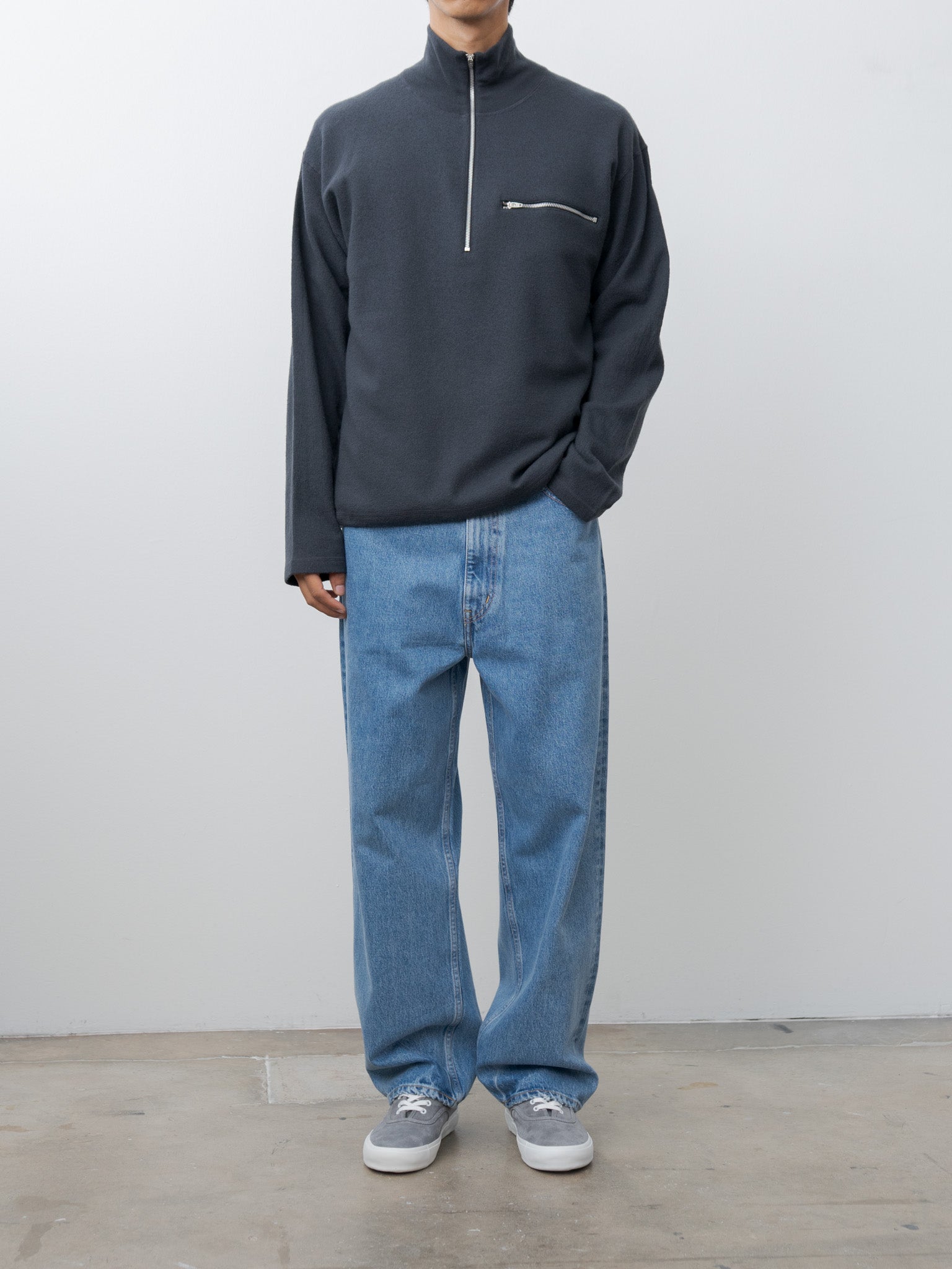 Ultrafine Merino Milled Wool Knit Half Zip P/O - Smokey Navy