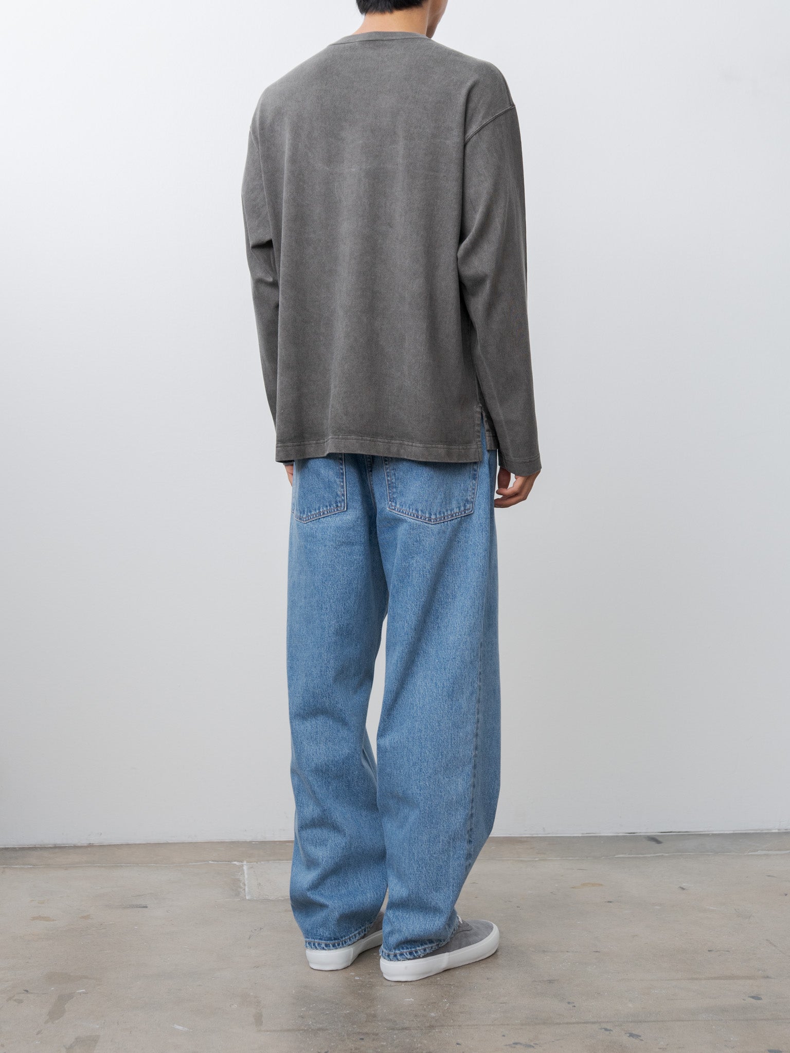 Open End Cotton Pigment Dye Henley P/O - Charcoal