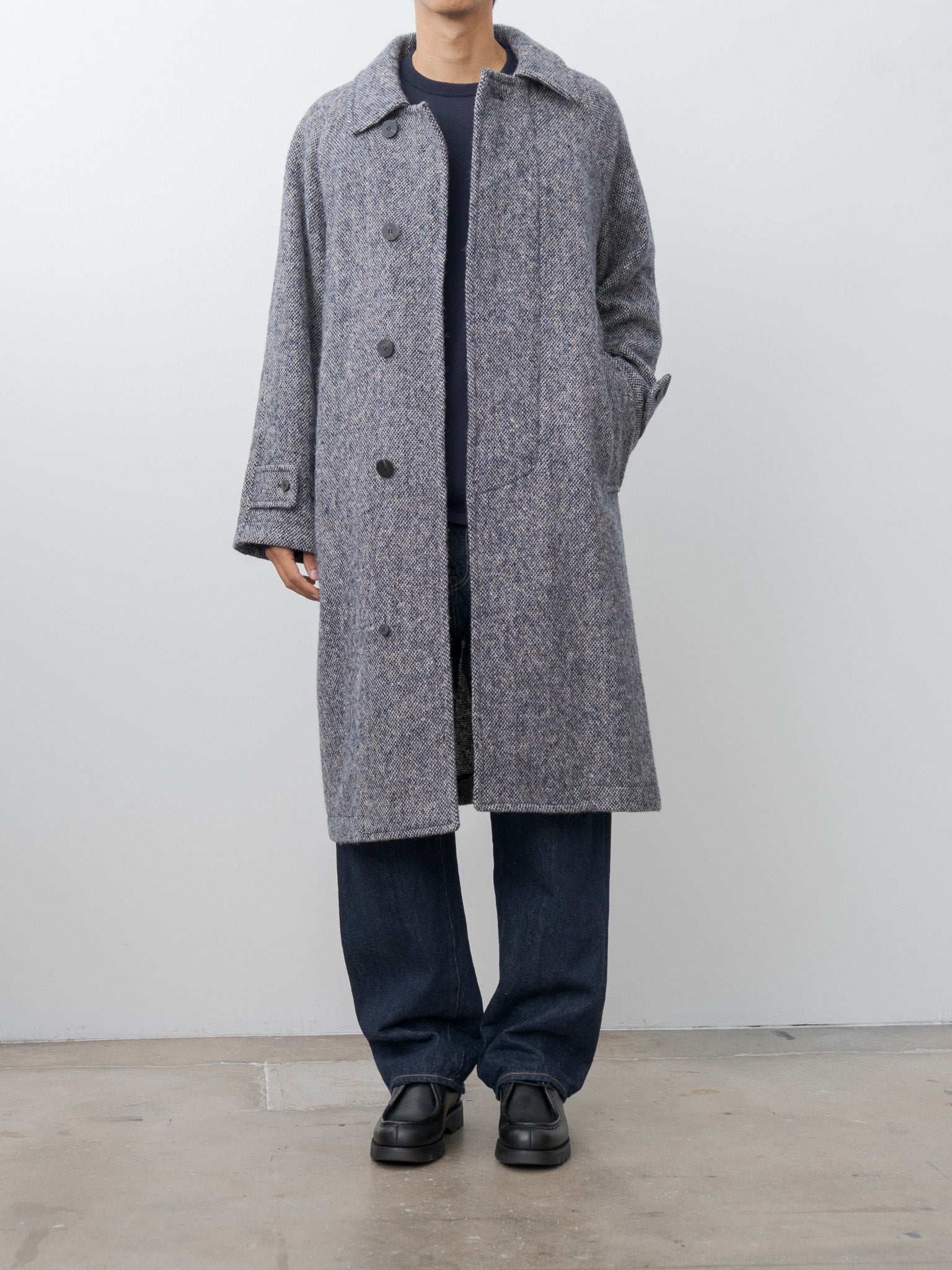 Donegal Tweed Oversized Coat - Blue