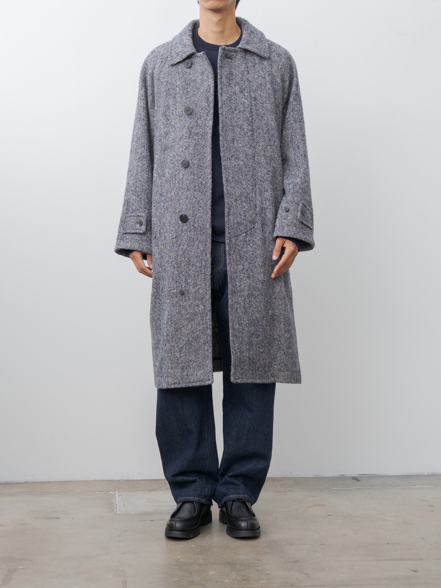 Donegal Tweed Oversized Coat - Blue