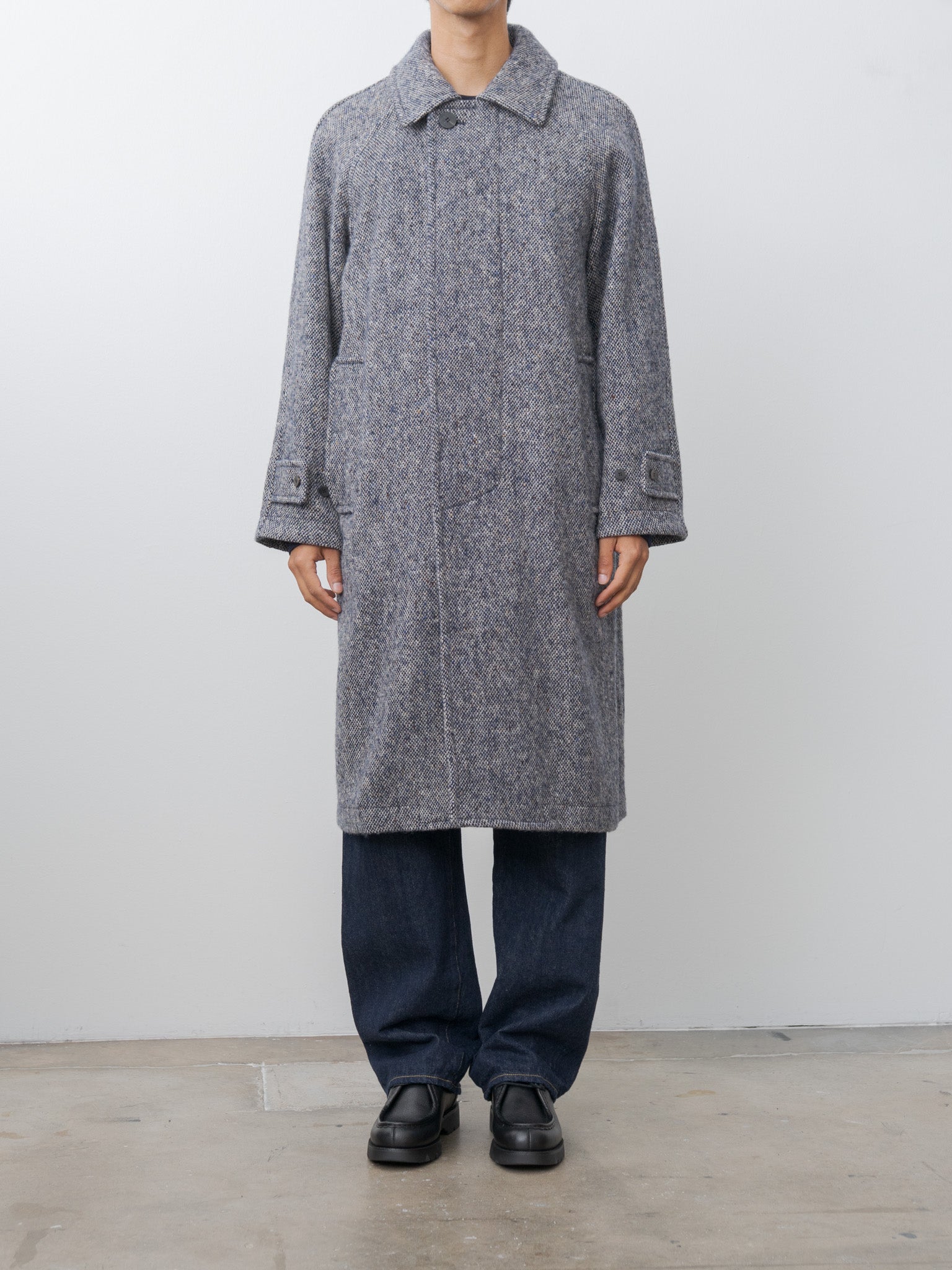 Donegal Tweed Oversized Coat - Blue
