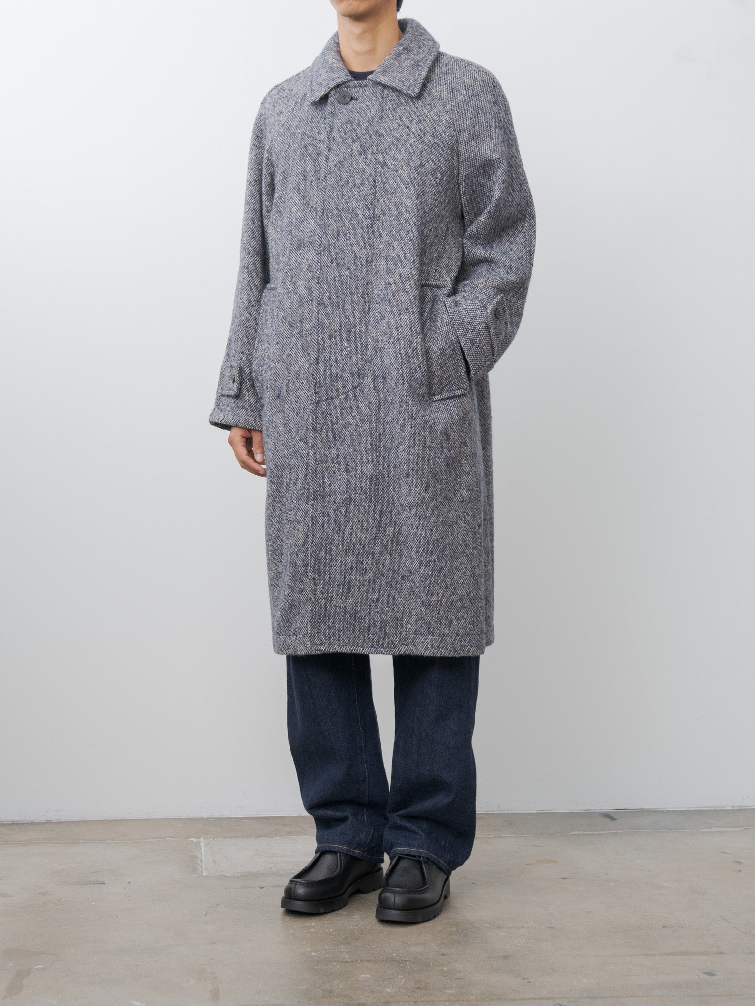 Donegal Tweed Oversized Coat - Blue