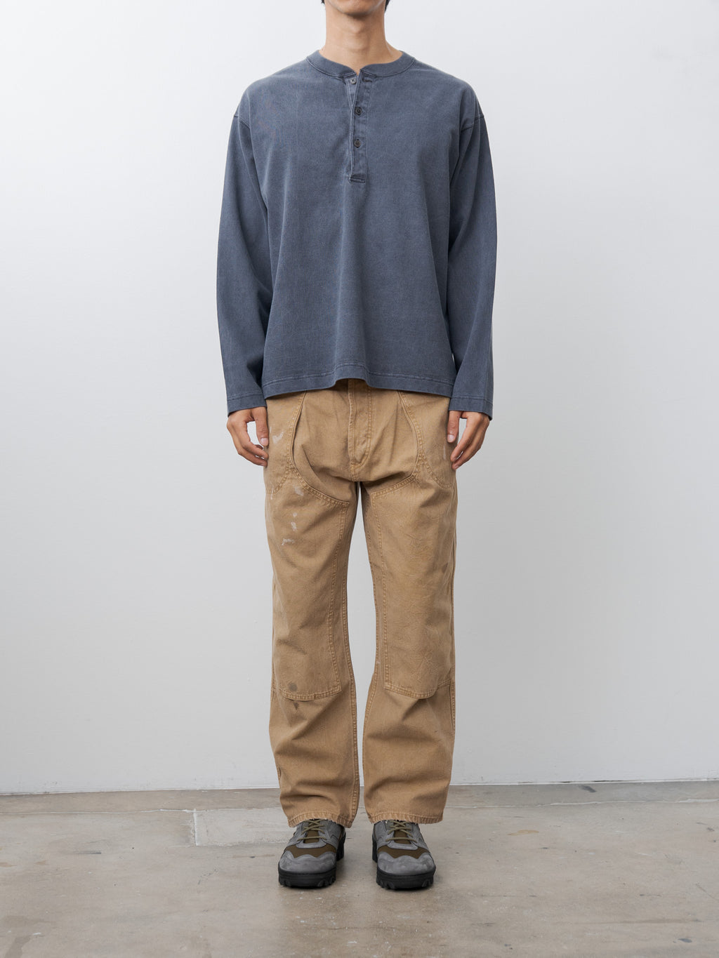 Open End Cotton Pigment Dye Henley P/O - Navy
