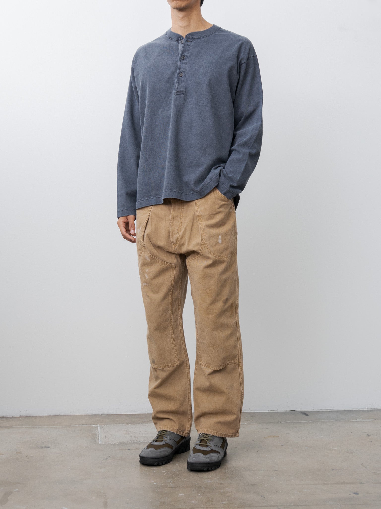 Open End Cotton Pigment Dye Henley P/O - Navy