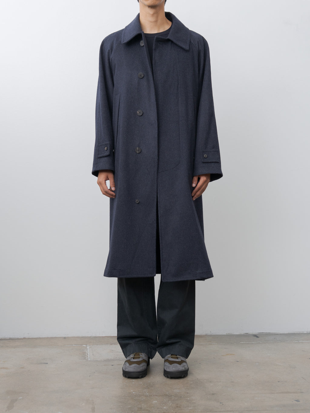 Austria Himalaya Loden Inverted Pleats Balmacaan Coat - Navy