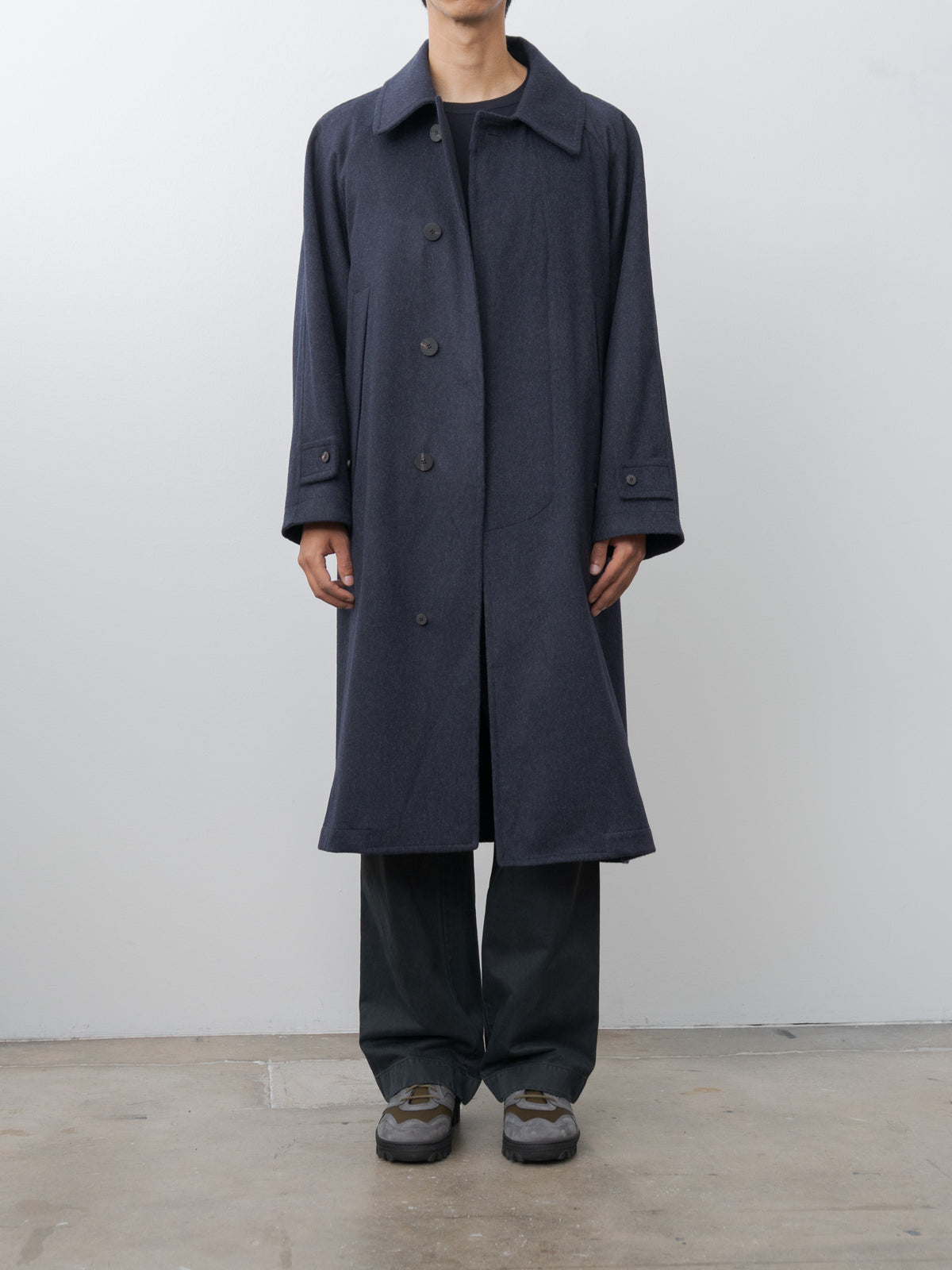 Namu Shop - Document Austria Himalaya Loden Inverted Pleats Balmacaan Coat - Navy