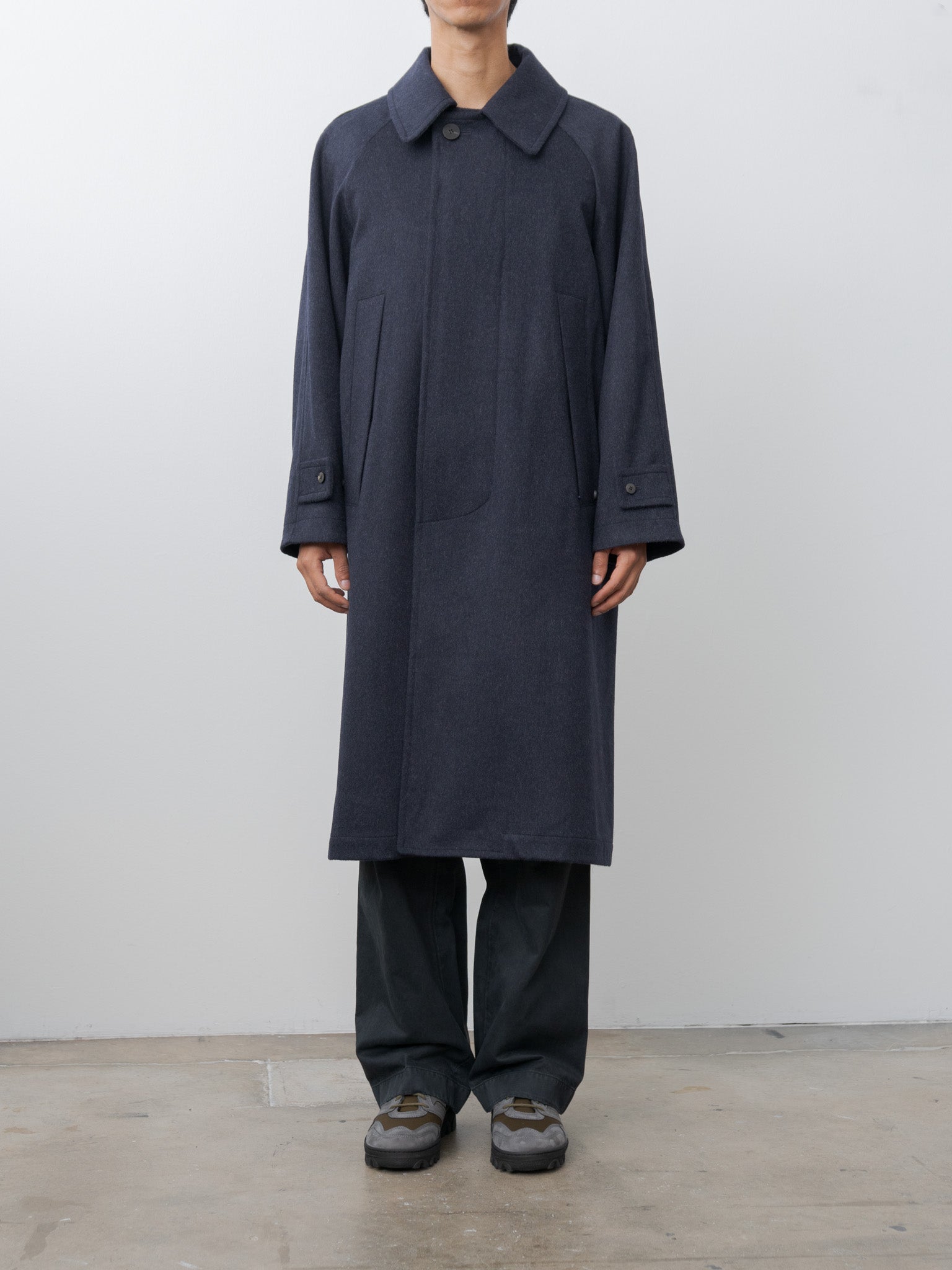 Austria Himalaya Loden Inverted Pleats Balmacaan Coat - Navy